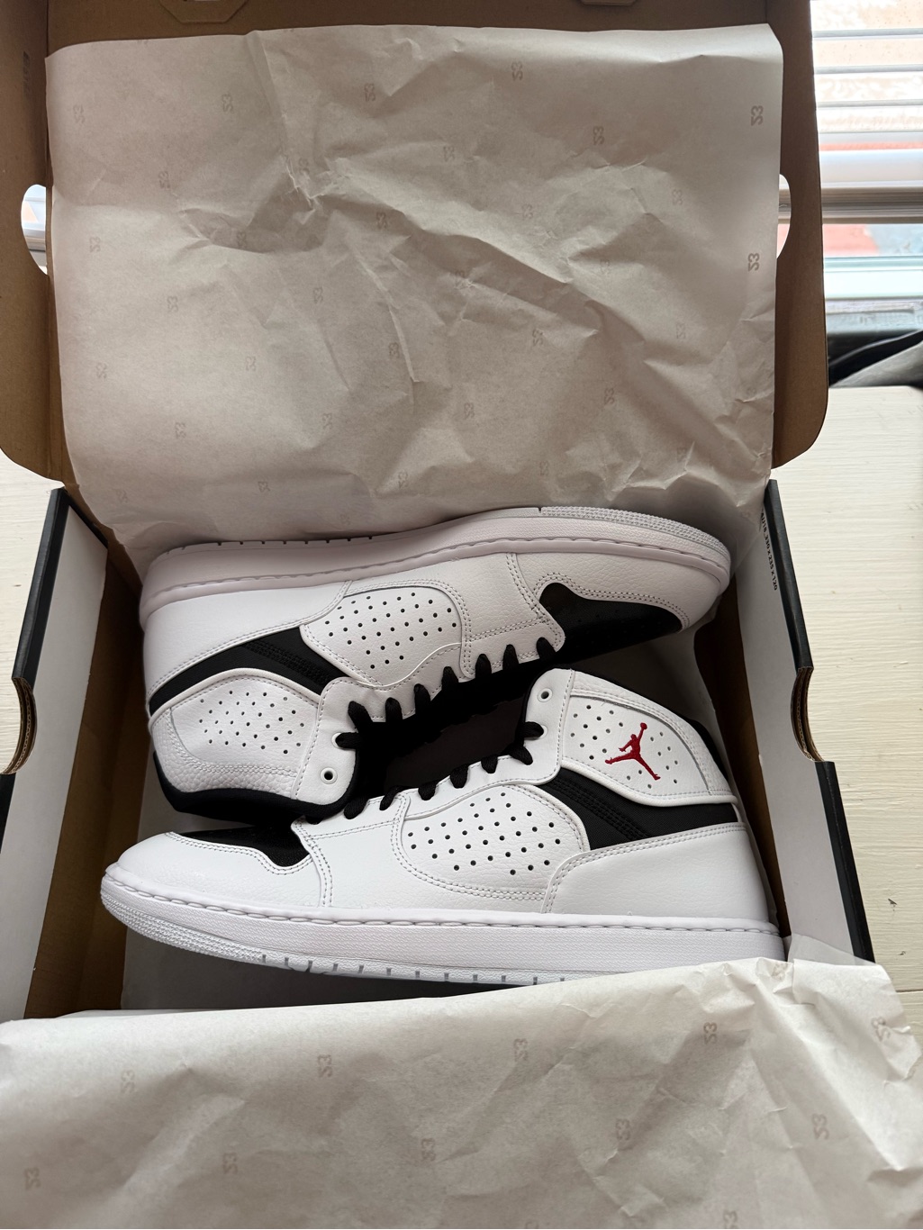 Jordan White Black Sneakers With Red Jumpman